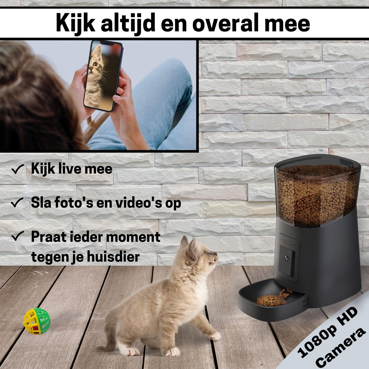 Huisdier Voerautomaat met Camera en Audio - Zwart