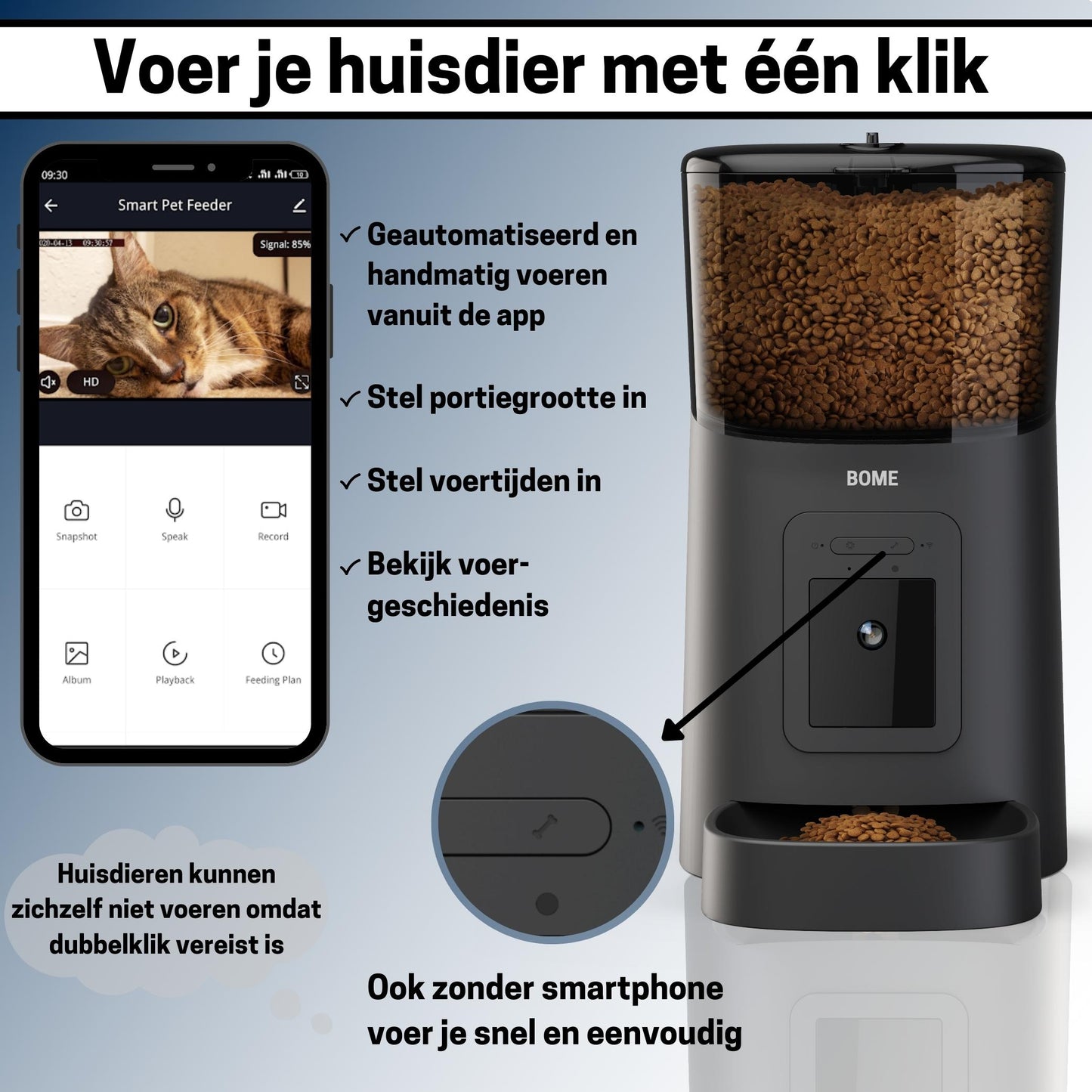 Huisdier Voerautomaat met Camera en Audio - Zwart