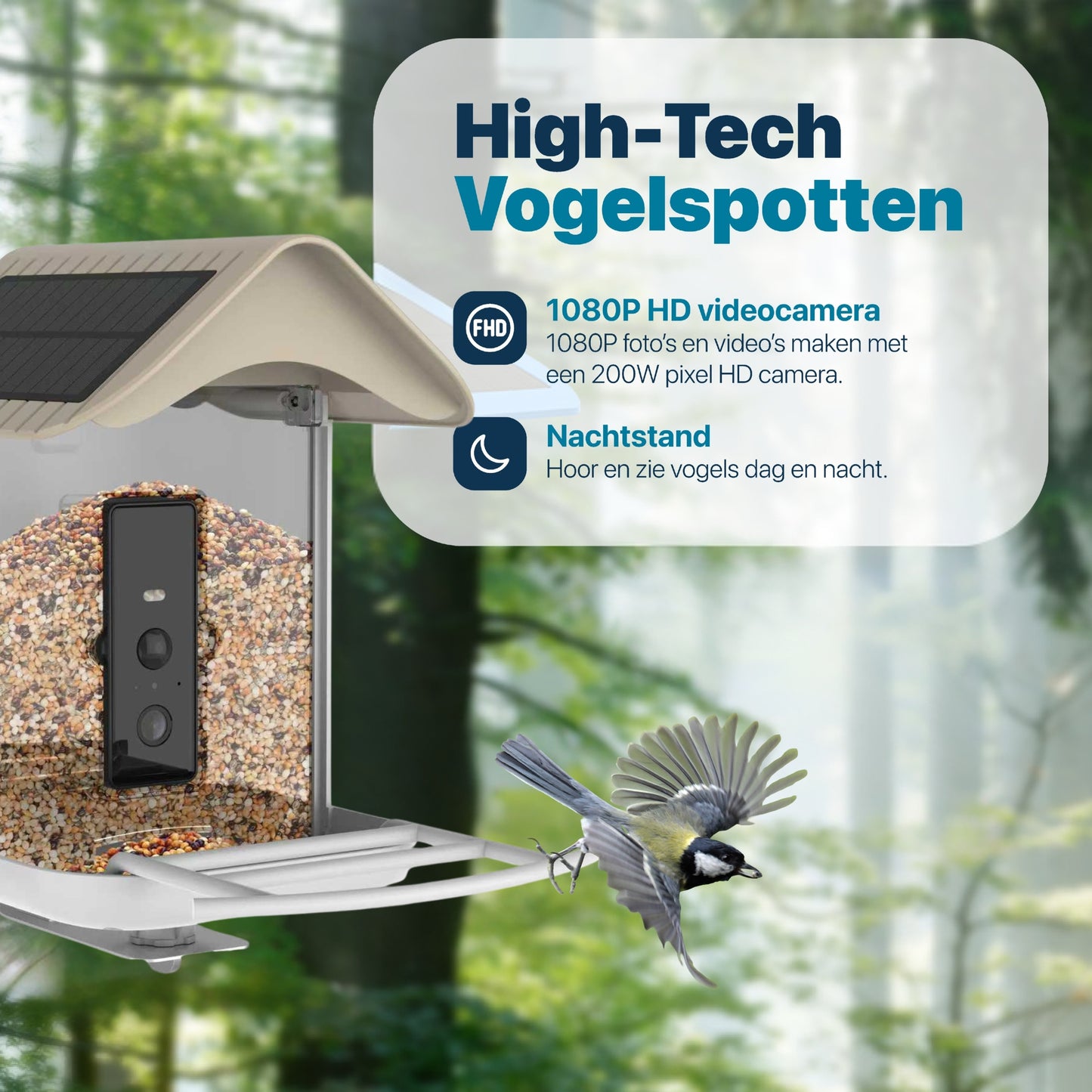 Vogelvoederhuisje - 2K HD Camera - AI Vogelherkenning - Dubbel Zonnepaneel