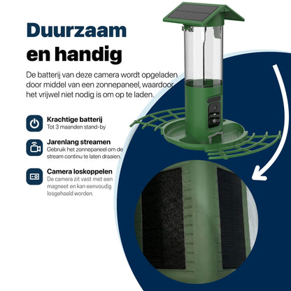 Vogelvoedersilo - 2K HD Camera - AI Vogelherkenning - Dubbel Zonnepaneel