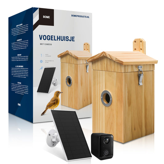 Vogelhuisje met Camera en Audio - Hout - Nestkastje - Inclusief Extern Zonnepaneel
