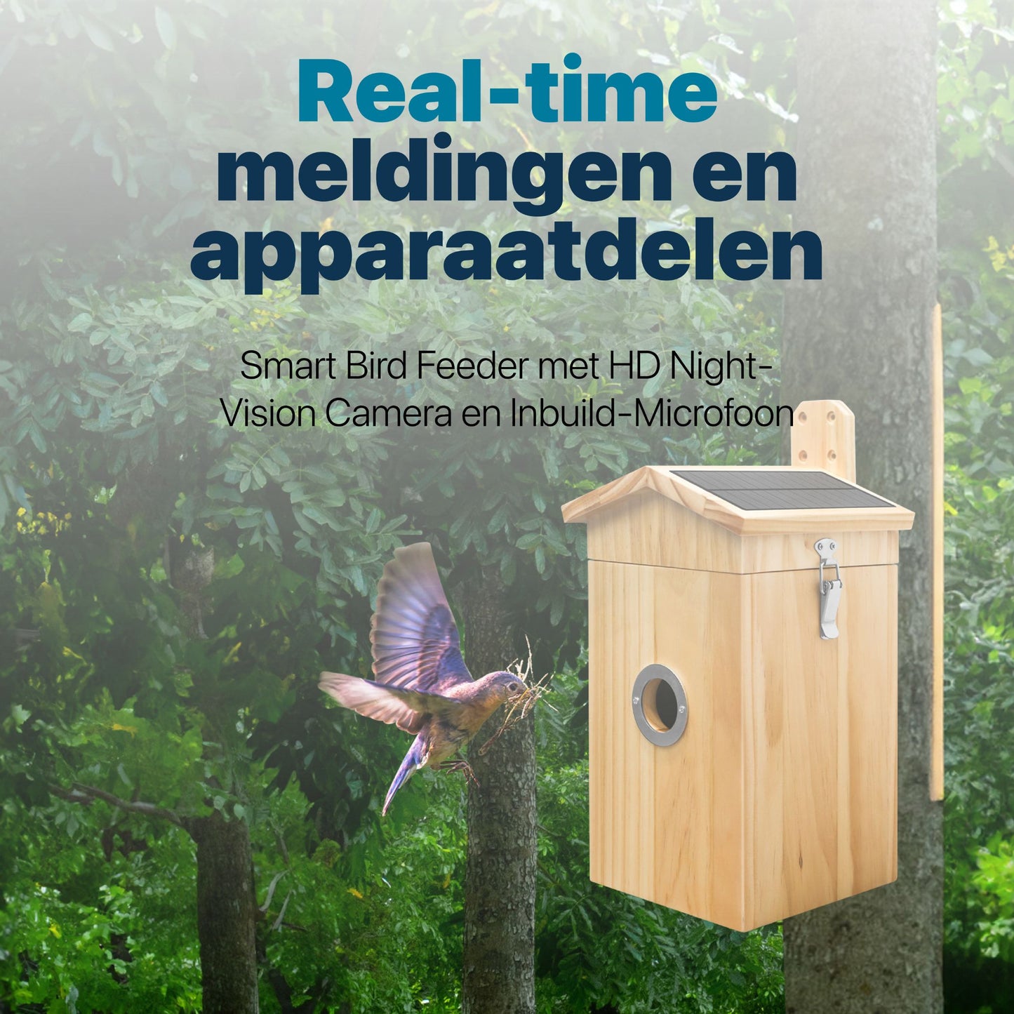 Vogelhuisje met Camera en Audio - Hout - Nestkastje - Zonnepaneel