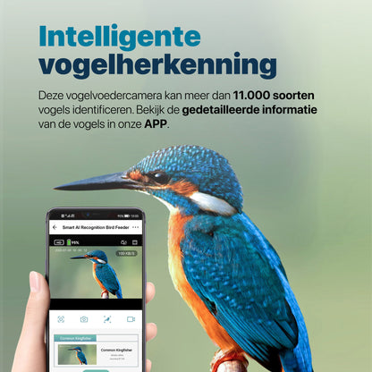 Vogelvoederhuisje - Camera en Audio - AI Vogelherkenning - Hout - Dubbel zonnepaneel - Hangend