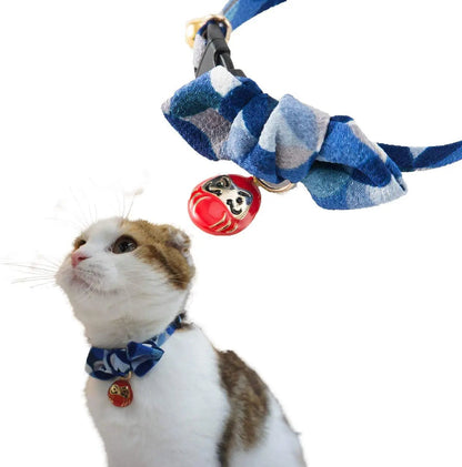 DARUMA kattenhalsband blauw met strik