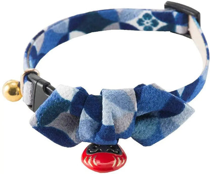 DARUMA kattenhalsband blauw met strik