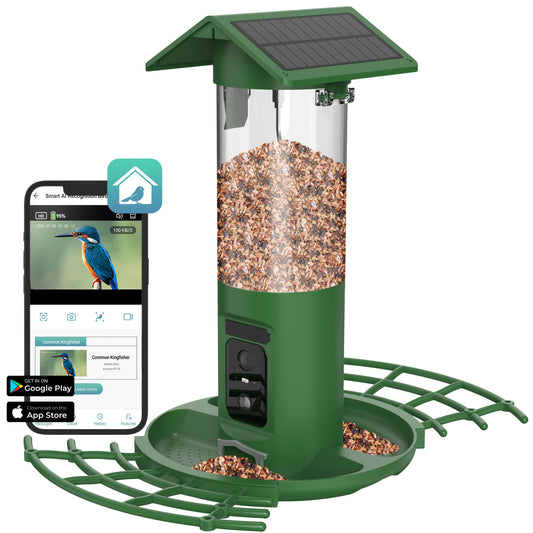 Vogelvoedersilo - 2K HD Camera - AI Vogelherkenning - Dubbel Zonnepaneel