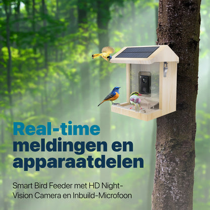 Vogelvoederhuisje - Camera en Audio - AI Vogelherkenning - Hout - Dubbel zonnepaneel - Hangend