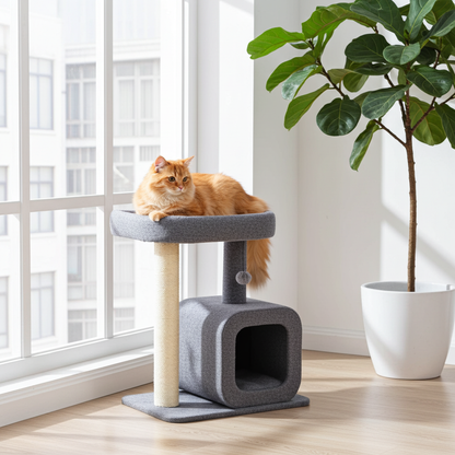 Krabpaal voor katten met huisje - 2 niveaus en gezellige slaapplek