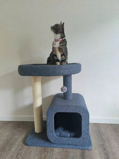 Krabpaal voor katten met huisje - 2 niveaus en gezellige slaapplek